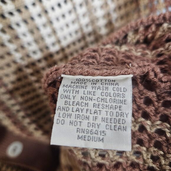 Massive Lux Crochet Button Up Mesh Shirt Sz Medium Beach Vacation Rave Sexy - Picture 4 of 8